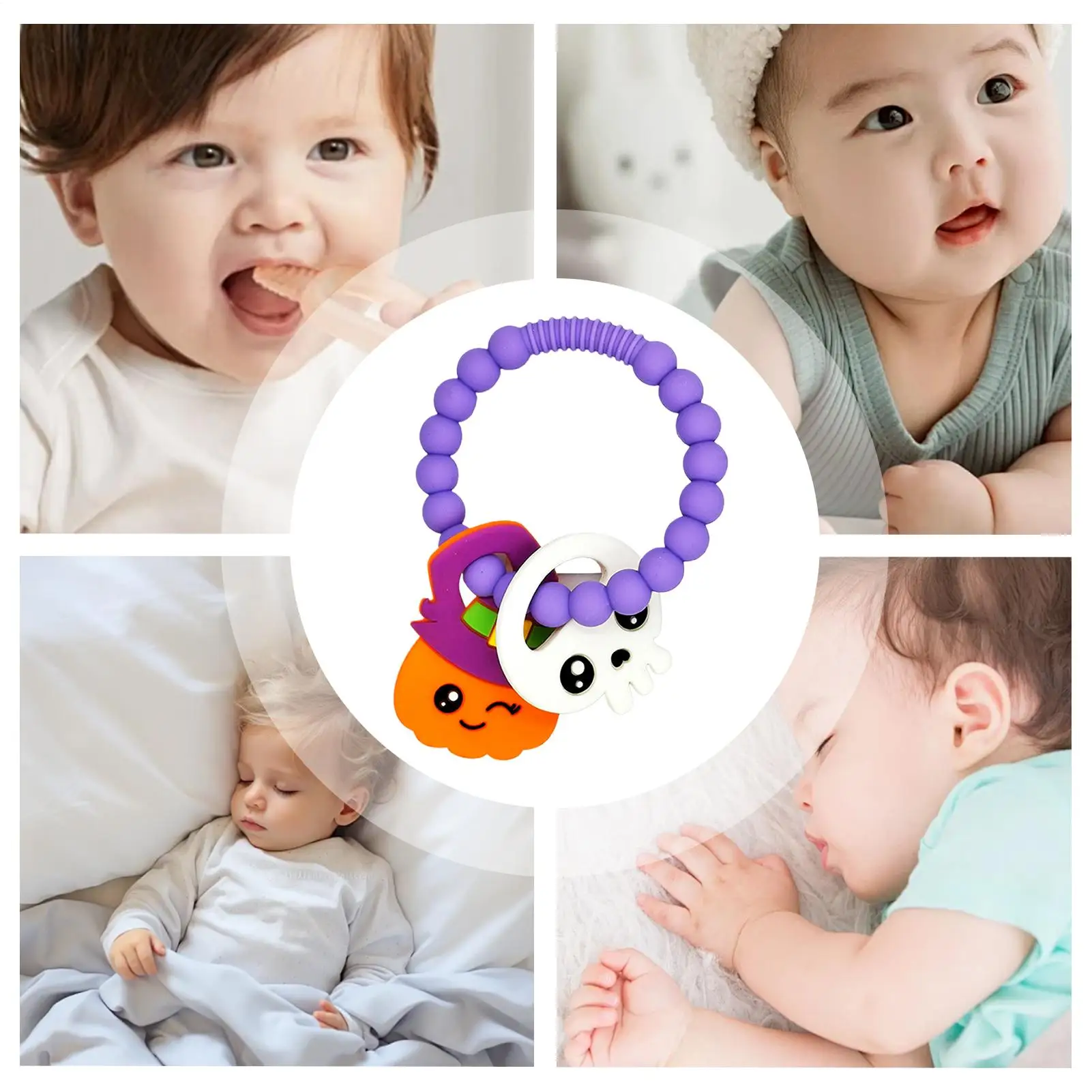 Babybijtringen Food-grade tandjesarmband kauwring met rammelaar kralen voor kinderen jongens peuter thuis slaapkamer reizen binnen