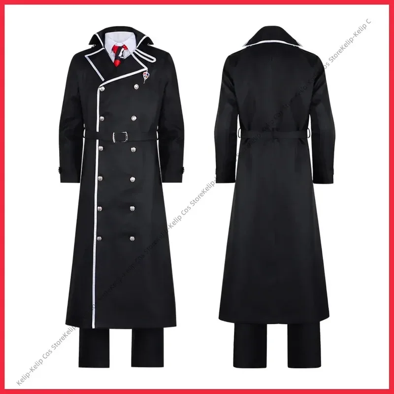 LQAnime-Disfraz de exorcista azul Okumura Yukio, gabardina larga negra, camisa, uniforme, peluca, traje de Carnaval de Halloween para hombre adulto