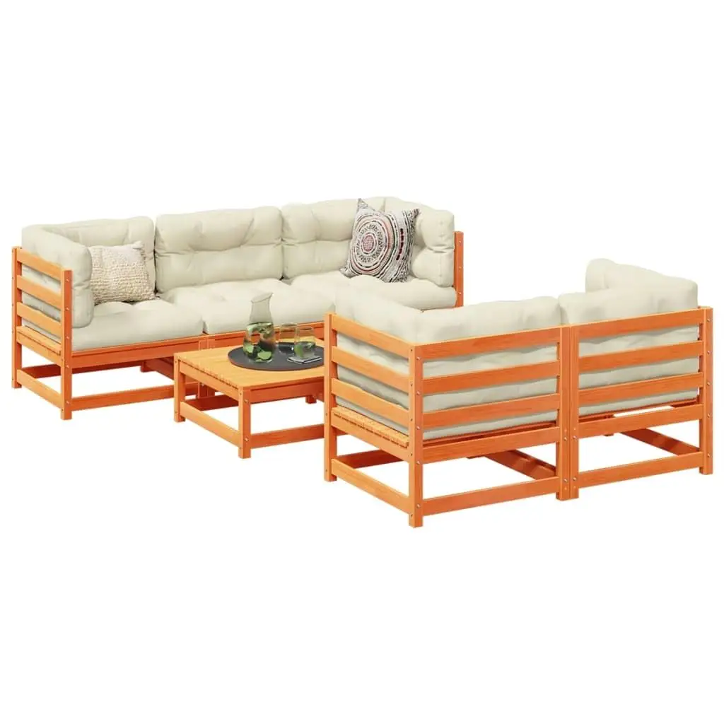 

Garden Sofa Set Wax Brown Solid Pine Wood Oxford Fabric Cushion Comfortable Outdoor Furniture