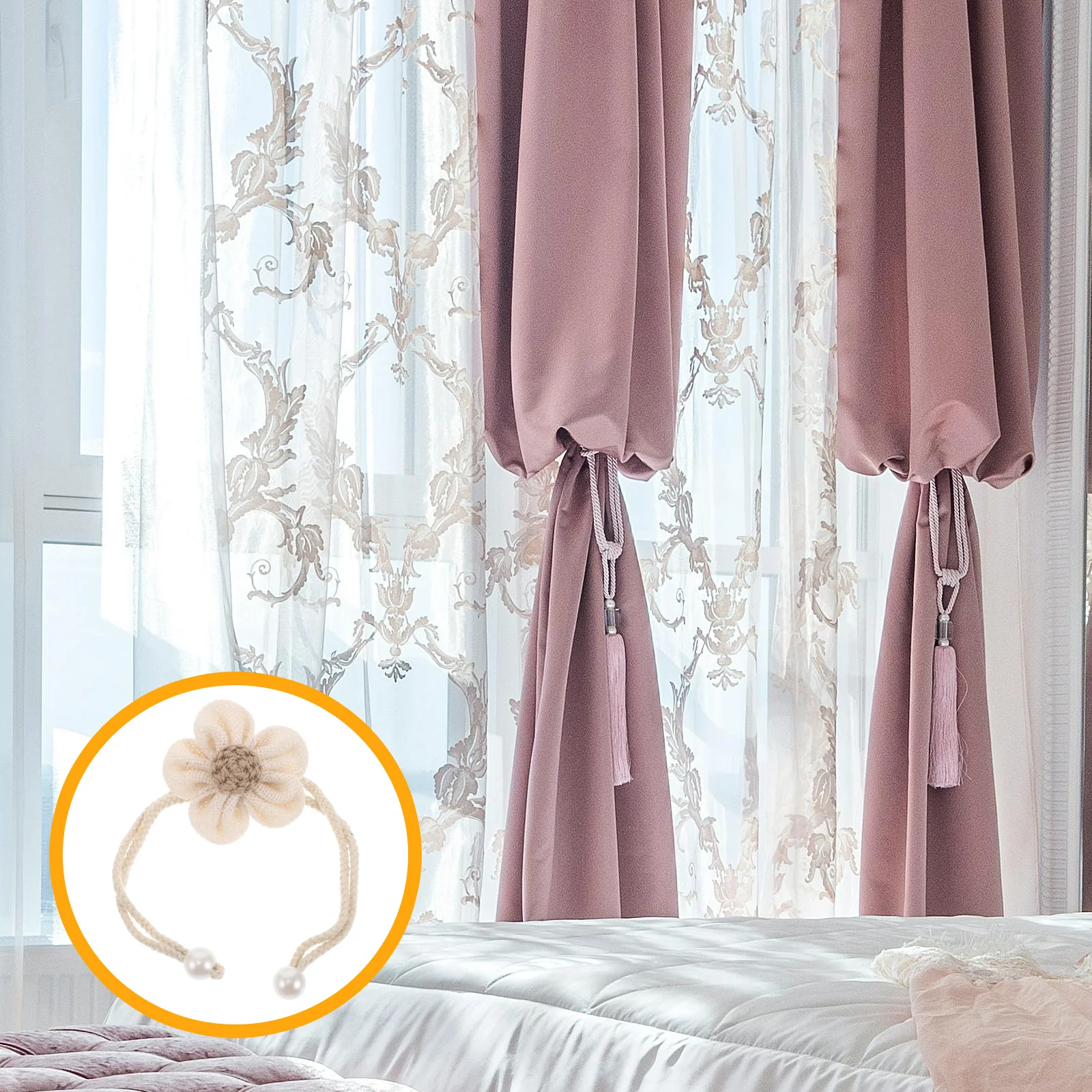 

Alipis 2Pcs Adjustable Curtain Tiebacks Handmade Floral Decorative Holdbacks for Sheer Drapes Pastoral Home Office Decor