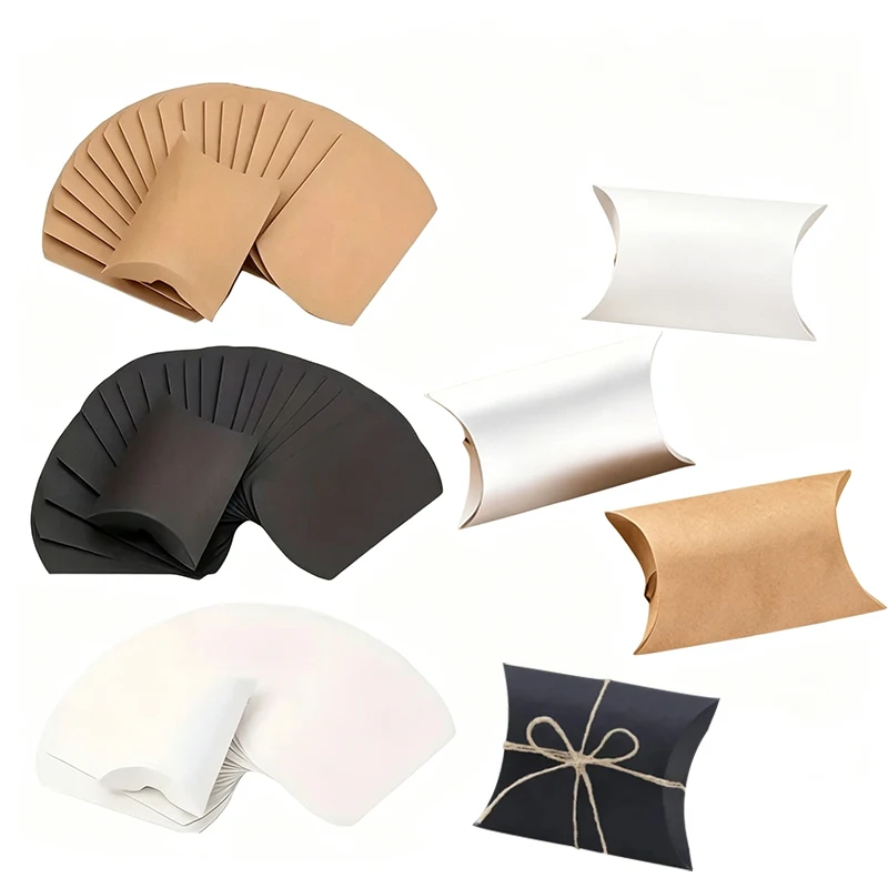 50/100 Stück Mehrfarbige Kraftpapier-Kissenboxen für Weihnachten, Hochzeit, Geburtstag, Verpackungszubehör und Dekorationen