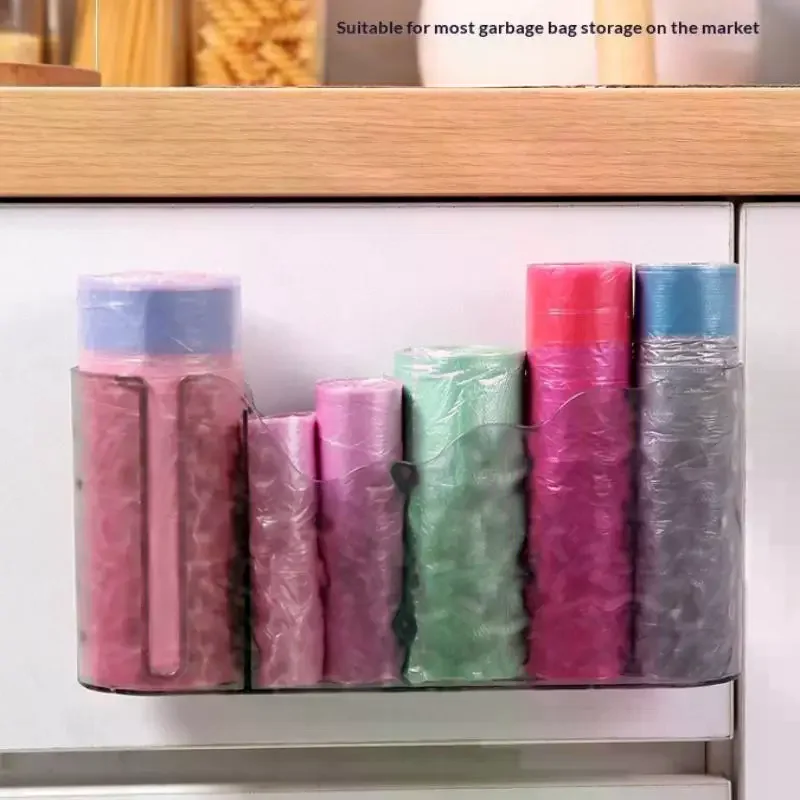 Wall Mounted Garbage Bag Storage Holder Acrylic Roll Organizer For Kitchen Cabinet Door No Drill