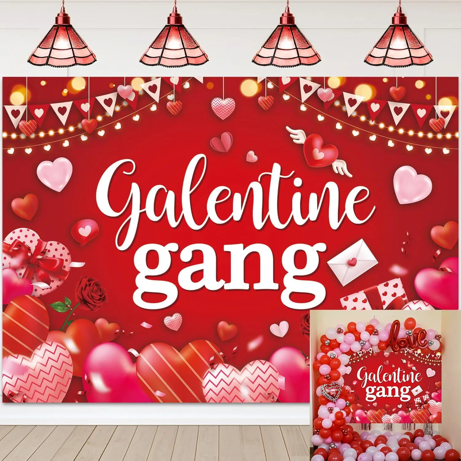 2D Flat Banner Galentines Gang Banner Hintergrund Red Love Hearts Galentines Day Party Dekorationen Hintergrund Galentines Banner
