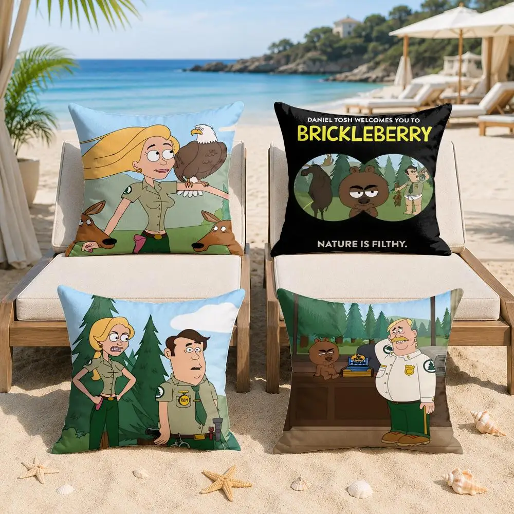 Cartoon B-Brickleberrys Cushion Cover Silky Short Plush Invisible Zipper Dustproof Sofa Pillow Case For Home Decor