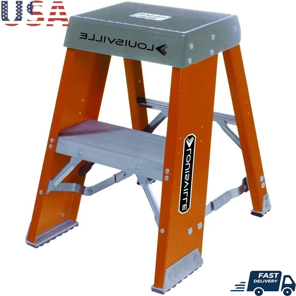 

2-Step Fiberglass Ladder Step Stool Heavy Duty Capacity Industrial Use Stable Platform ANSI OSHA Compliant Durable Design
