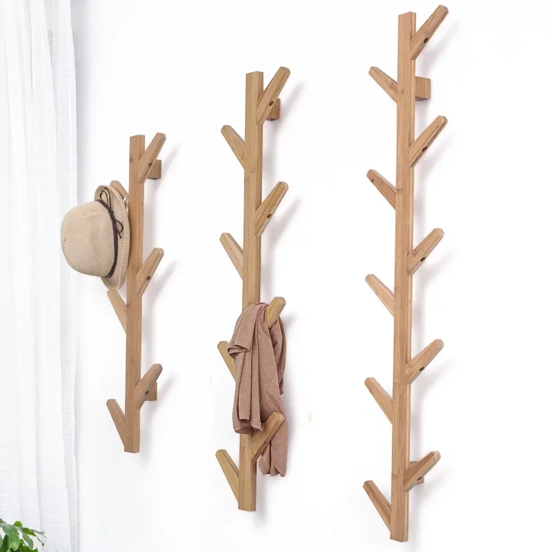 Solid Wood Porch Clothes Rack Nordic Wall Hanging Coat Rack Tree Branch Hook Hanger for Bags Stable Load-bearing Storage Shelves