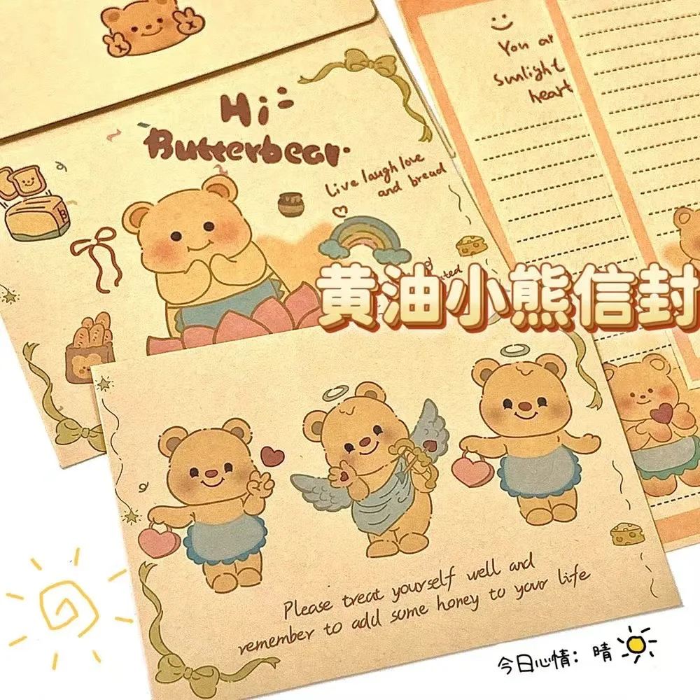 Butter Bear Cute Cowhide Envelope Anime Cartoon Set Stationery Creative Greeting Card Stationery Birthday Wishes Gift