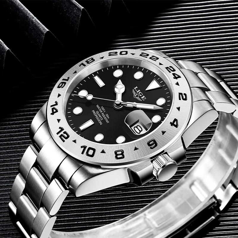 LIGE 2025 ساعات رجالية فاخرة كلاسيكية مقاومة للماء بحزام من الفولاذ المقاوم للصدأ ساعة يد كوارتز ساعات عمل للرجال reloj hommes #5