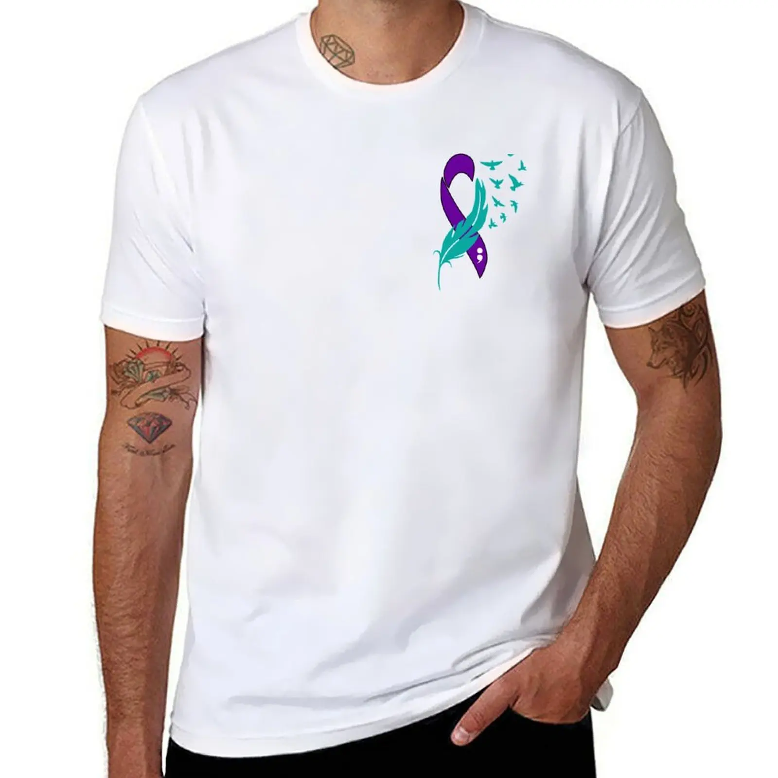 

Semicolon Suicide Awareness Ribbon T-Shirt plus sizes quick-drying cotton man t-shirts mens t shirt
