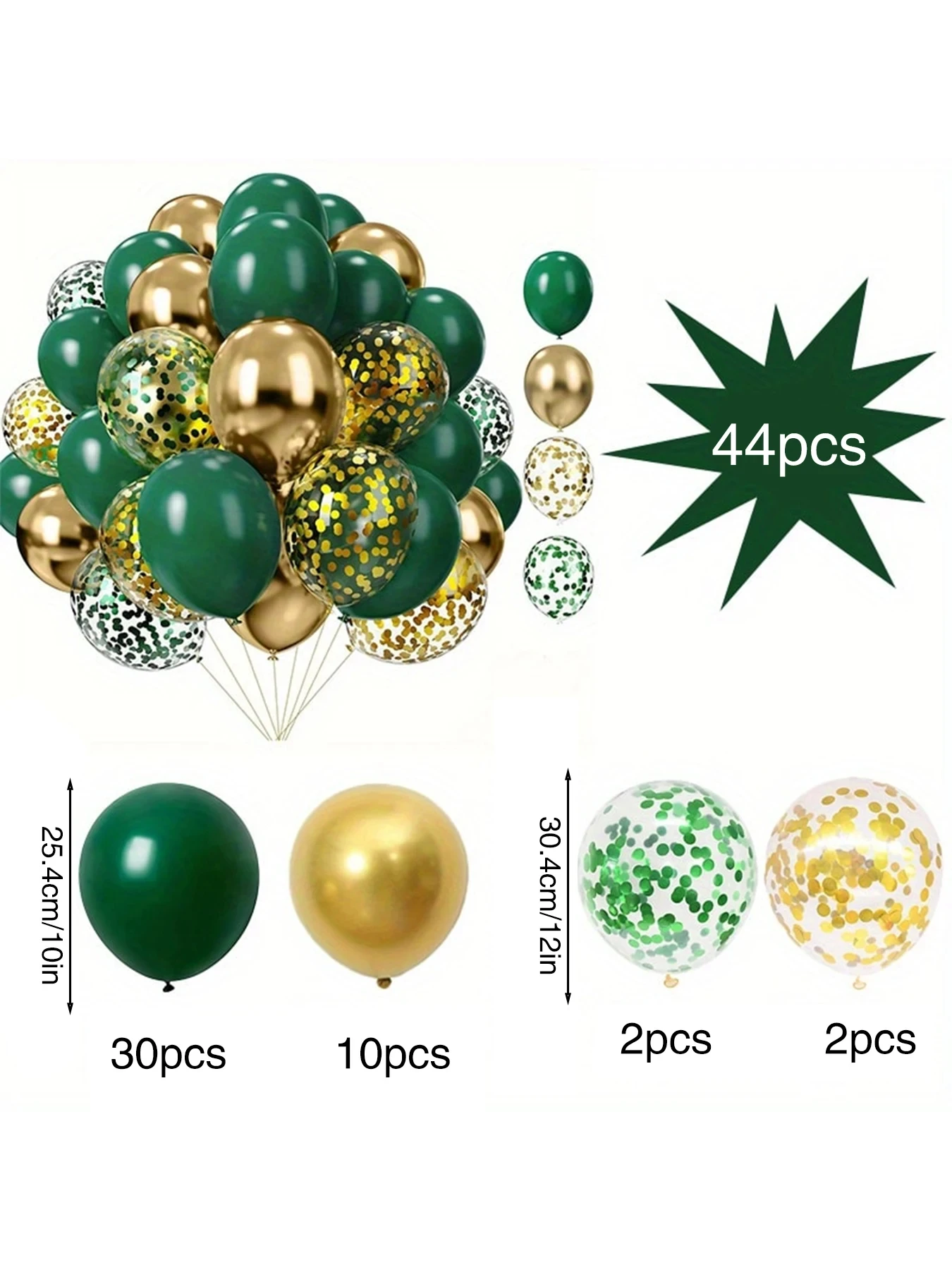 44Pcs Green Gold Mixed Balloons Set for Baby Showers Birthday Party Wedding Graduation Celebration Anniversary Decor Supplies