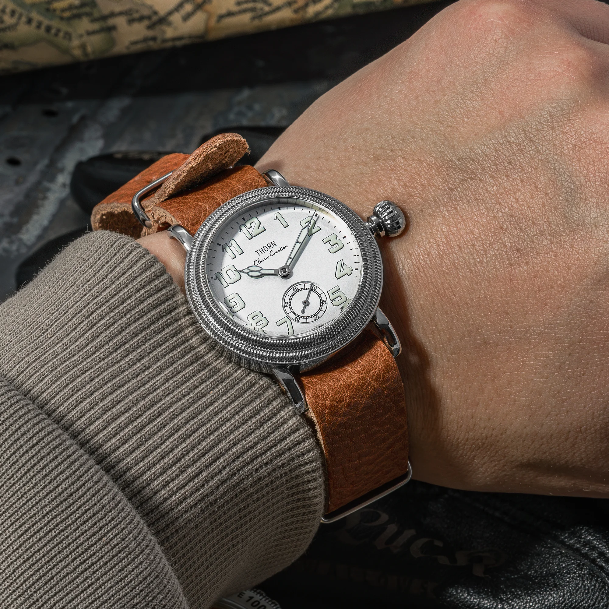 【T013】THORN Uhr 36 mm Durchmesser Vintage Fliegeruhr ST1700 Handaufzug Mechanische Uhrwerkuhr Schweizer Leuchtkraft – Detail 17