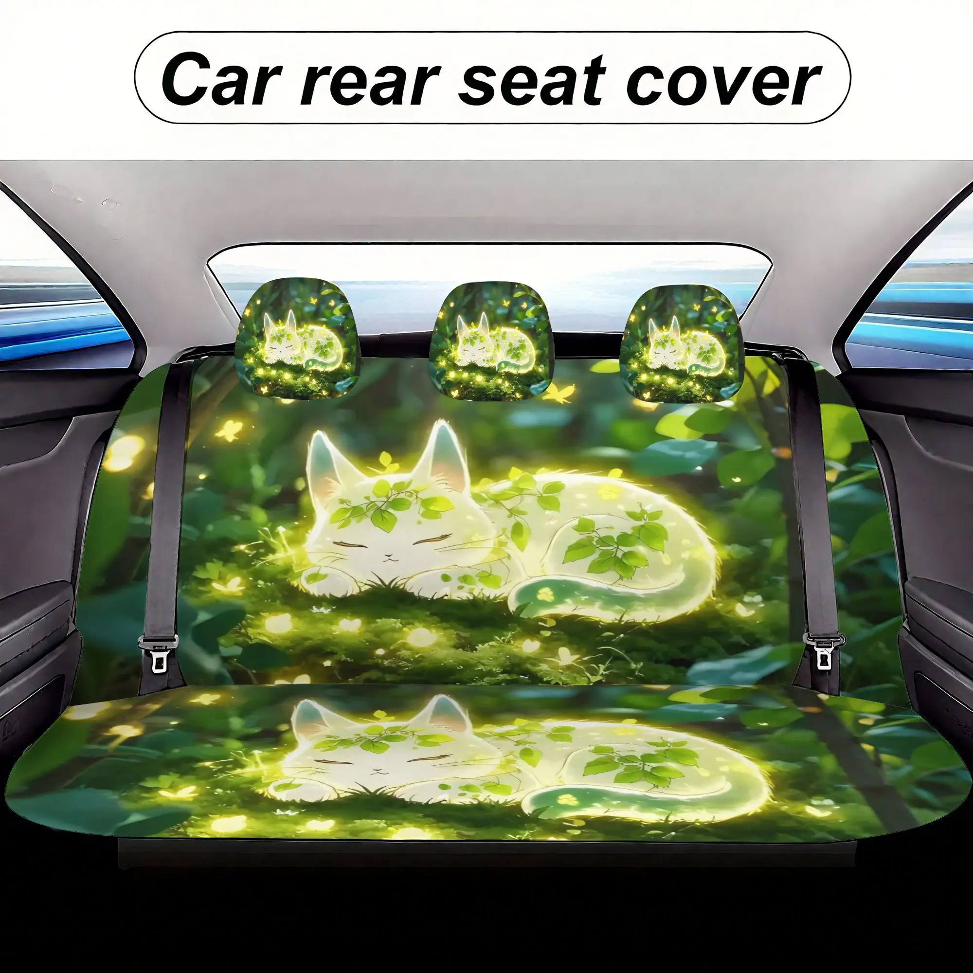 Forest Glowing Cat Car  Covers Set - 7pcs, Including 2 Front  Covers + 1 Rear  Back Cover + 1Rear  Cover + 3 Car