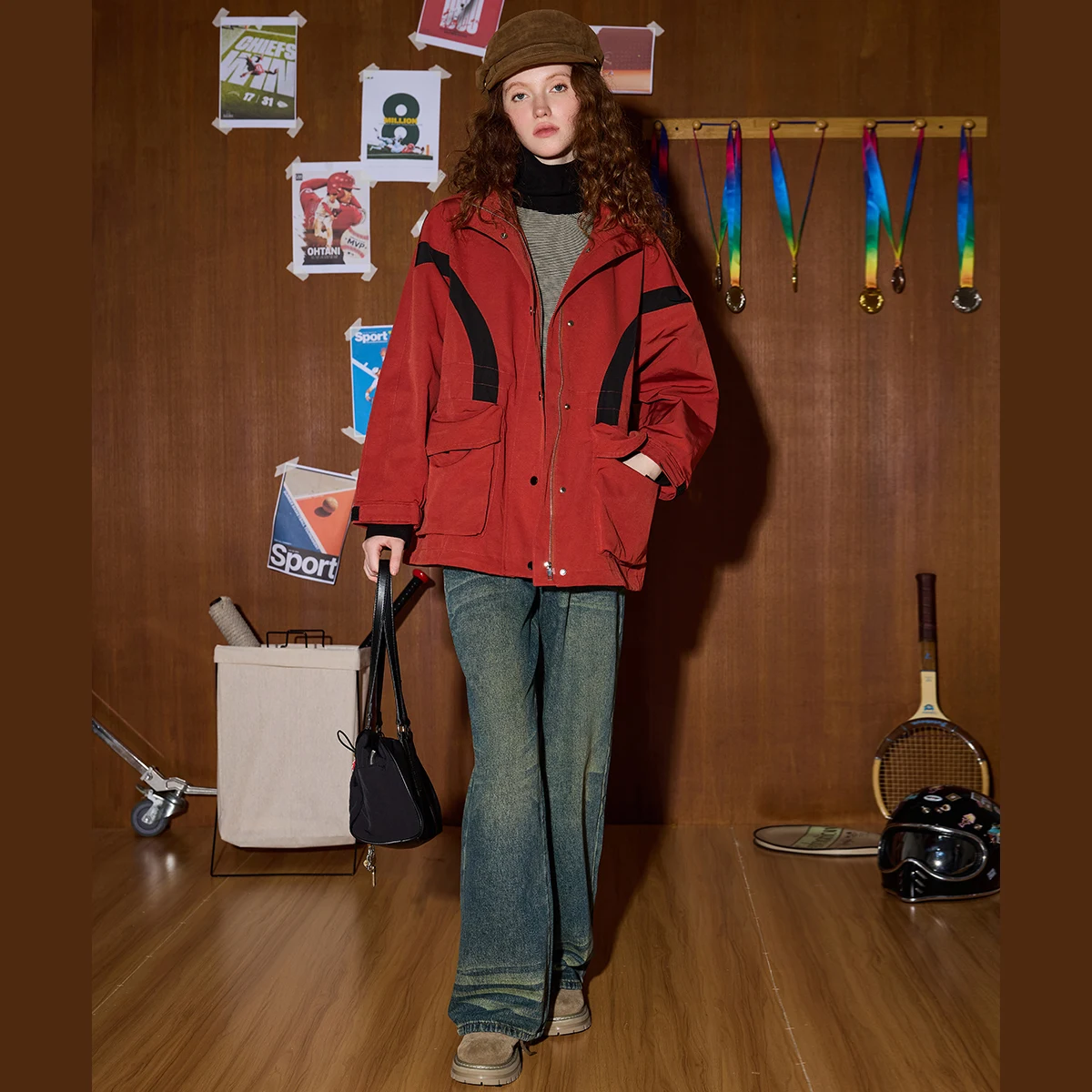 سترة نسائية بقلنسوة من Preppy لعام 2025 معطف عسكري كبير الحجم مع جيب كبير ملابس خروج عصرية أنيقة لقضاء عطلة الخريف ملابس خارجية #1