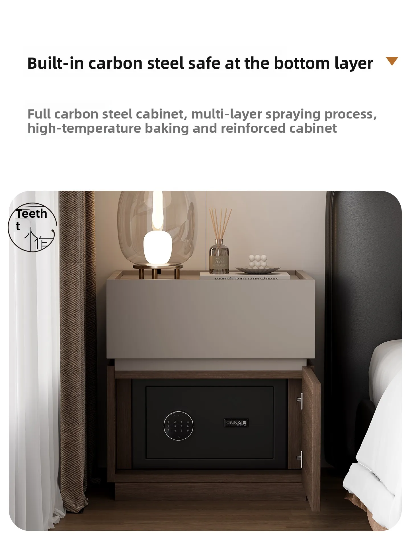 minimalist bedsidetable, safe, integrated with row locker, light luxury, high-end password lock, bedside cabinet