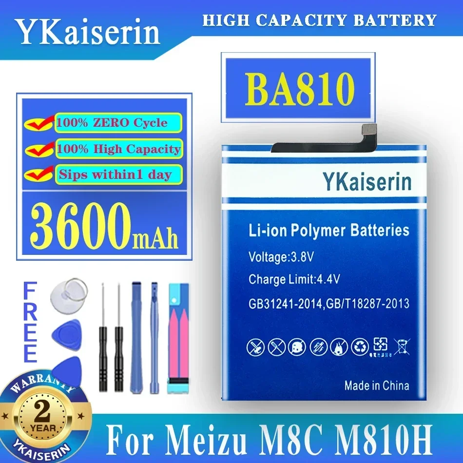 YKaiserin 3600mAh BA810 BA 810 Replacement Batteries For Meizu M8C M 8C M810H M810L Smartphones Mobile Phone Battery