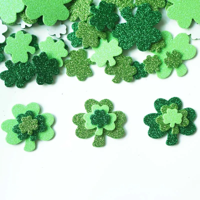 80Pcs Irish Day Clover Golden Onion Powder foam Sticker Saint Patrick's Day Party Paper Scrap Sticker Decoration