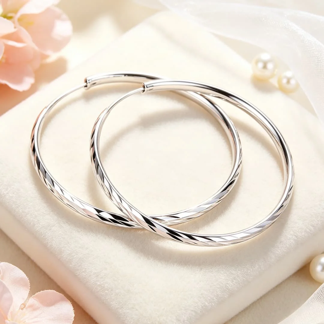 Hip-hop accessories 925 Sterling Silver Creative Meteor Pattern 5CM Big Circle Hoop Earrings for Women Party Fashion Jewelry