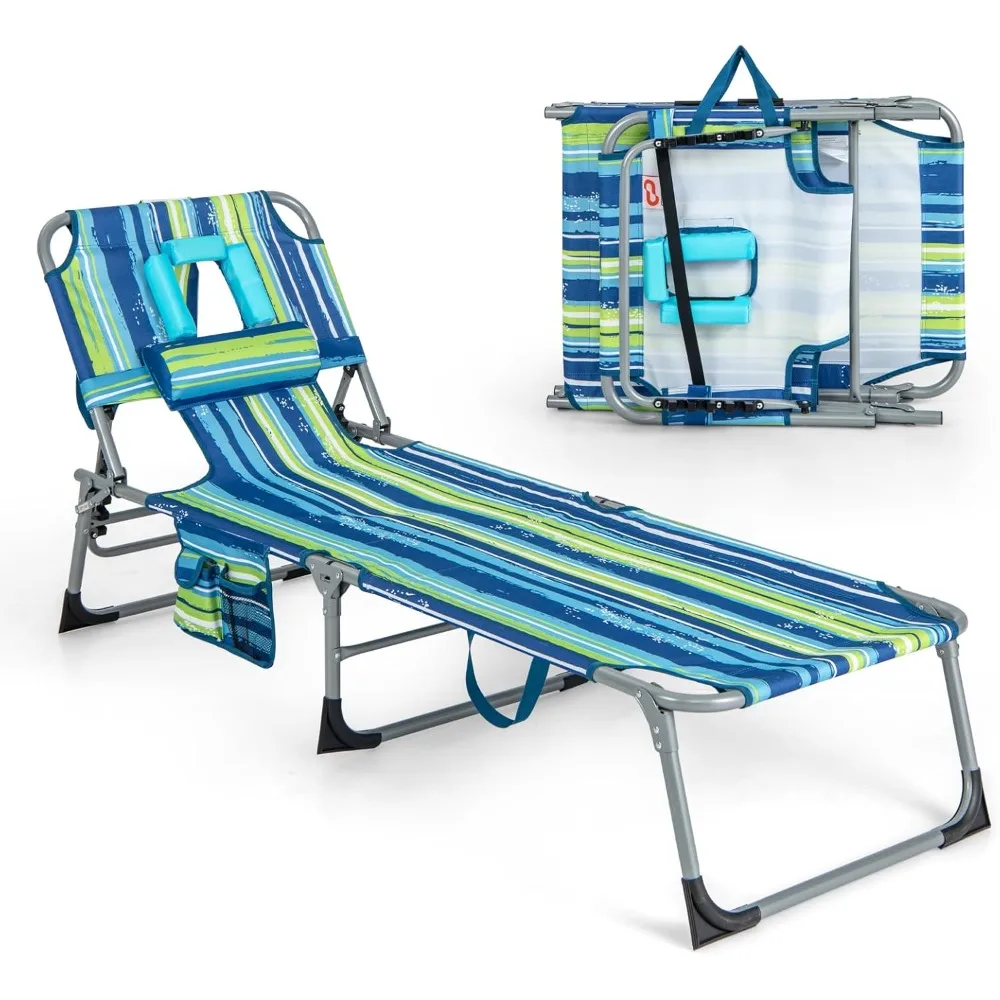 

Tanning Chair, Folding Adjustable Patio Lounge Chair with Face Hole, Removable Pillow, Carry Strap, Outdoor Sunbathing