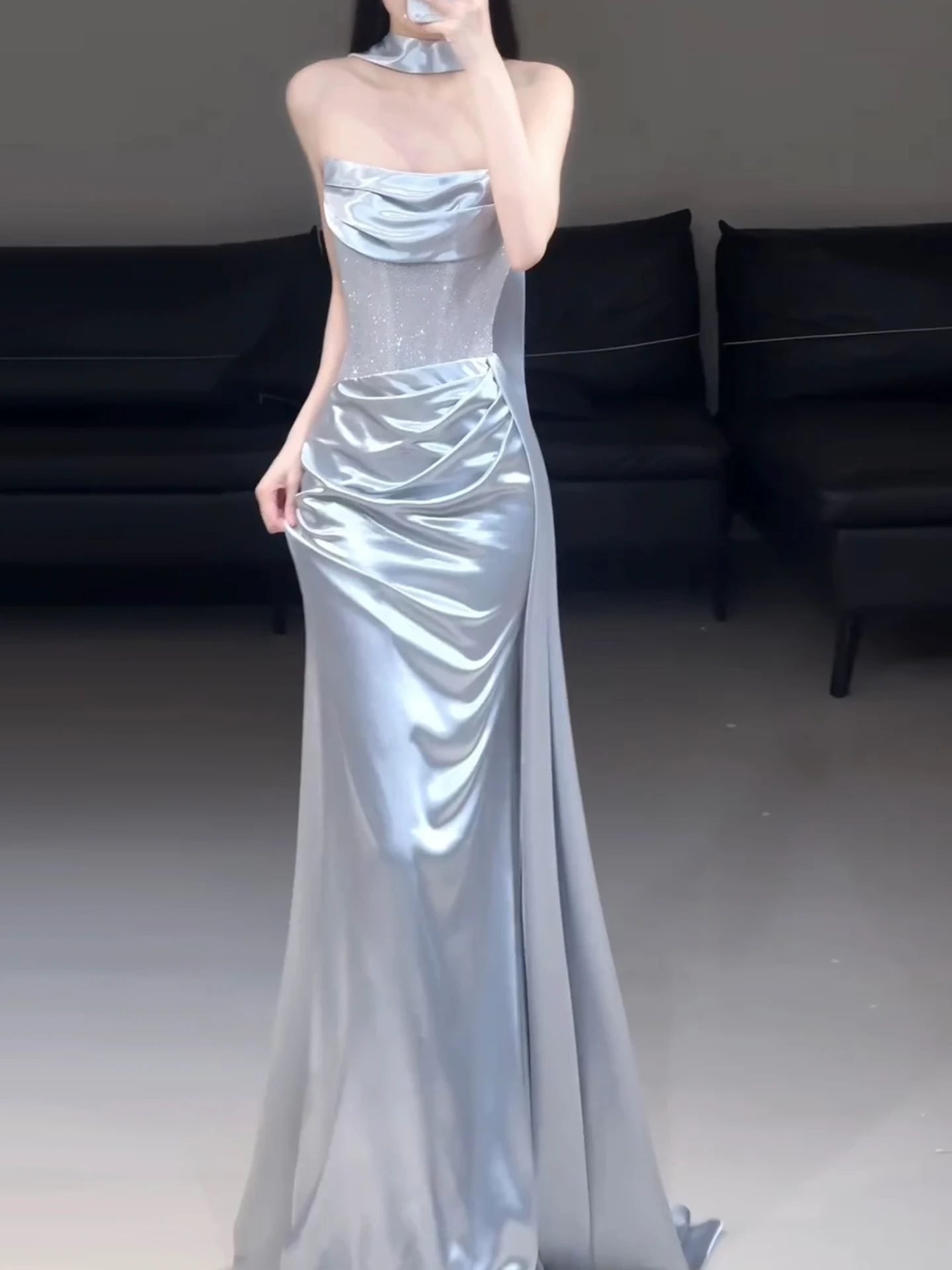 

Элегантное синее вечернее платье для женщин, облегающее, с завышенной талией, для свадьбы, дня рождения, коктейльной вечеринки, торжественных мероприятий