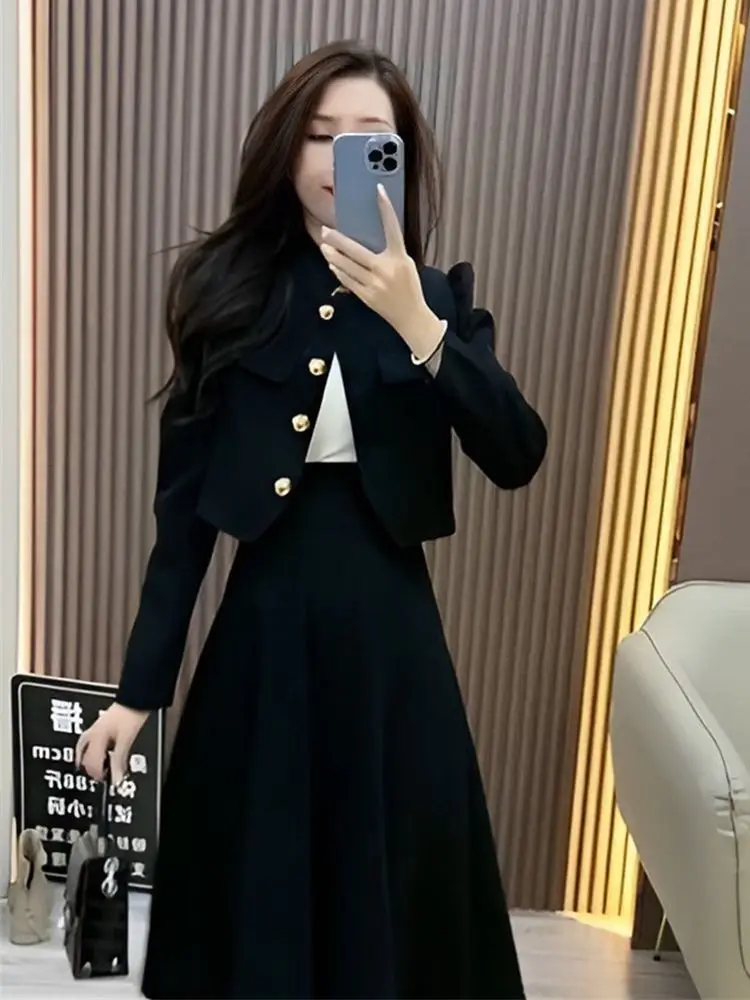UNXX Elegant Socialite\'s Women\'s Suit Jacket Skirt Outfit Two-piece Set Autumn and Winter Office Lady Coat Long