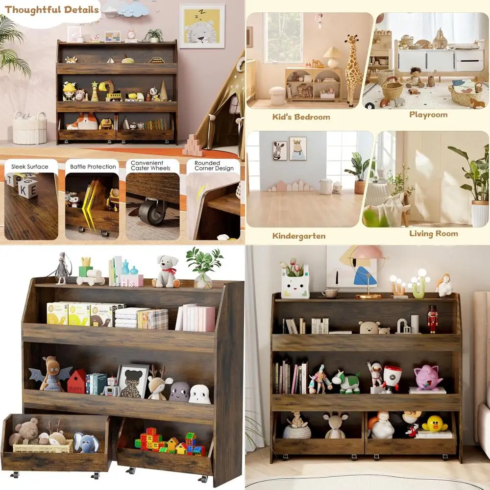 

3-Tier Montessori Toy Organizer with Removable Bins, Kids' Room Storage, Playroom, Nursery (Brown)