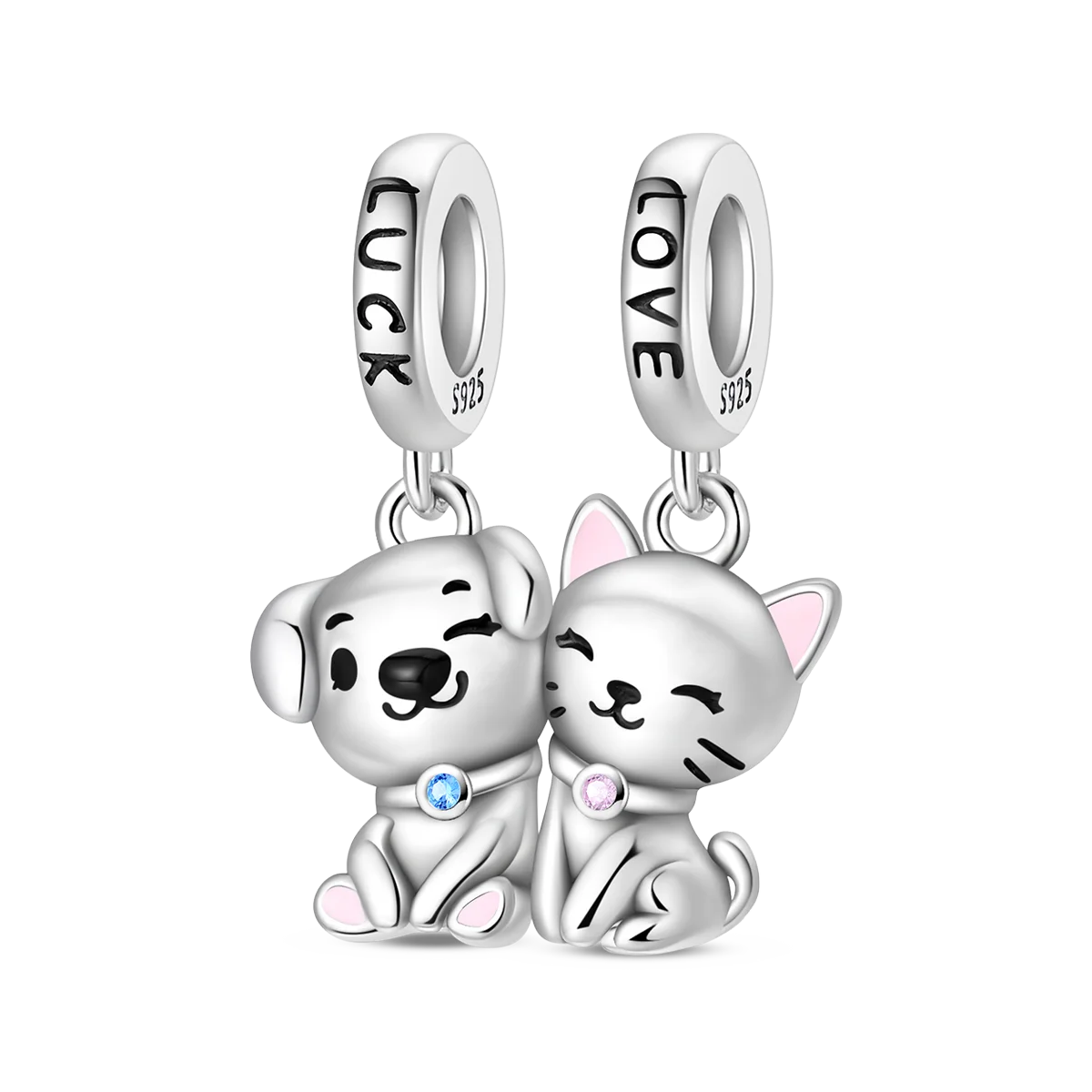 Original Charm 925 Silver Cat and Dog Combination Magnetic Pendant Beads Fit Bracelet Jewelry Making Party Gift Diy Accessory