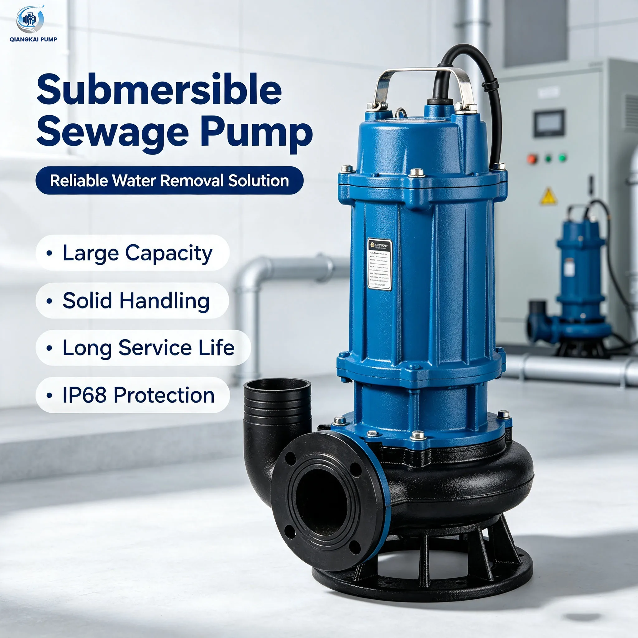 Industrial Submersible Sewage Pump With IP68 Protection, Large Capacity Solid Handling Sump Pump For Sewage Discharge
