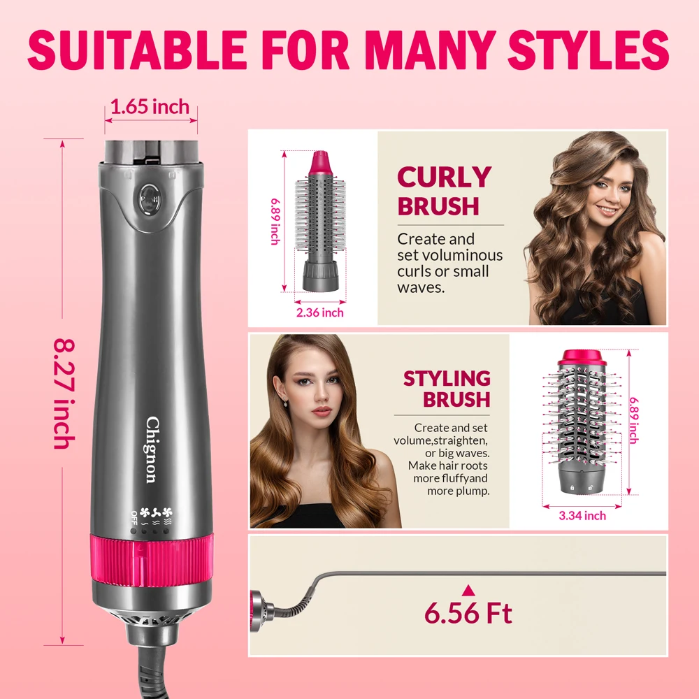 Negative Ionic Blow Dryer Brush Professional Hair Dryer Hot/Cold Air Hair Straightening Brush Electric Hair Brush