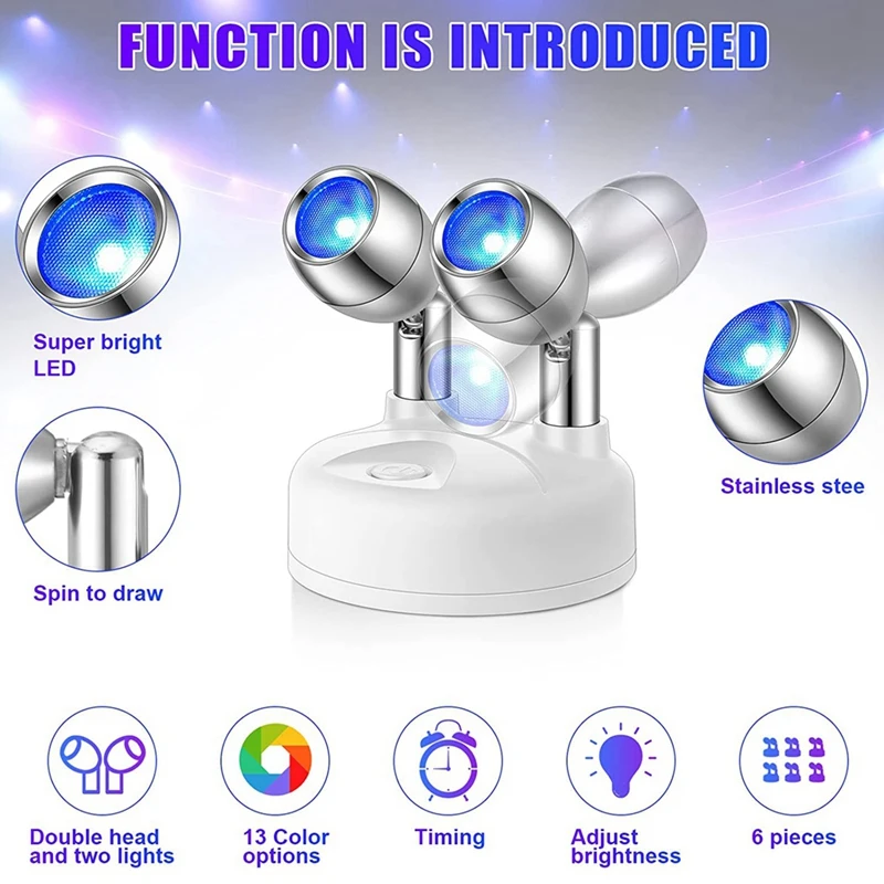 6Pcs 13 Color Battery Operated Spotlights Indoor Dual Head Wireless LED Spotlight RGB LED Accent Lights With Remote B