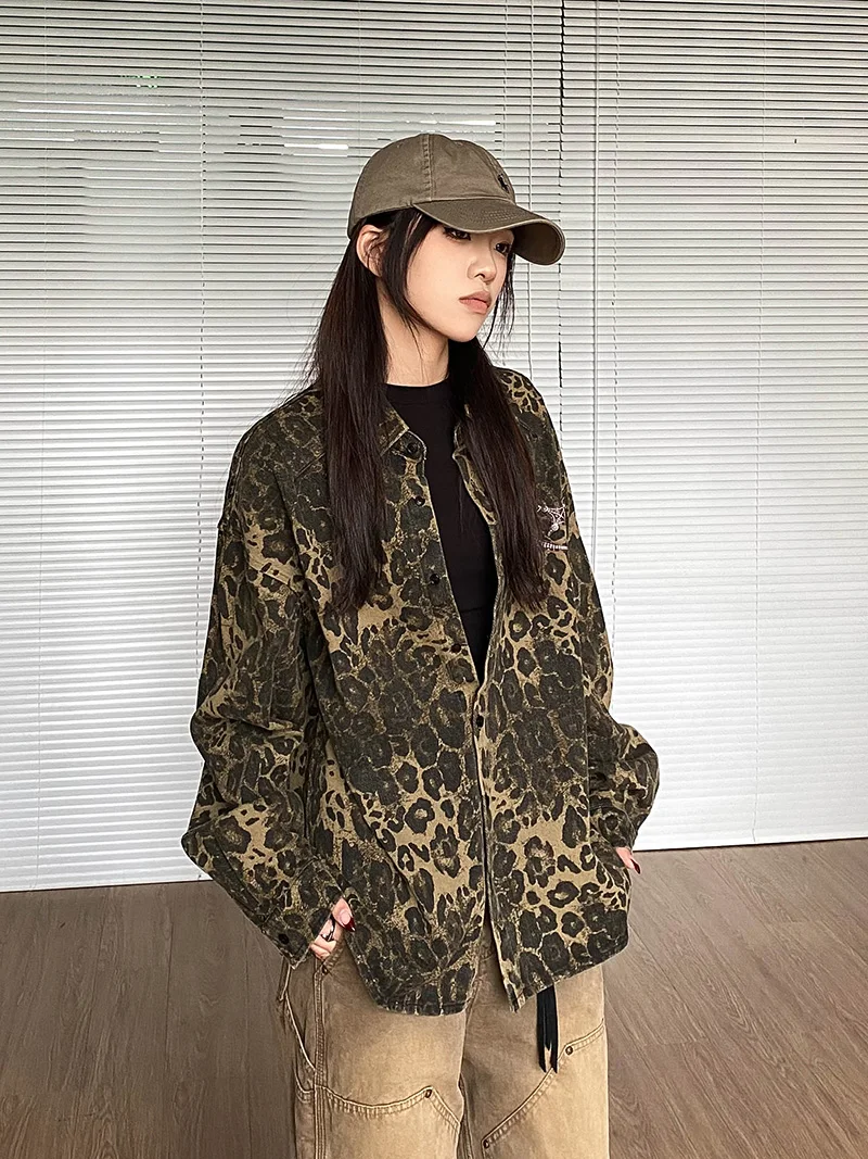 

Джинсовая куртка свободного кроя в стиле кэжуал, новая коллекция весна-осень, в американском ретро-стиле, с леопардовым принтом, для пар