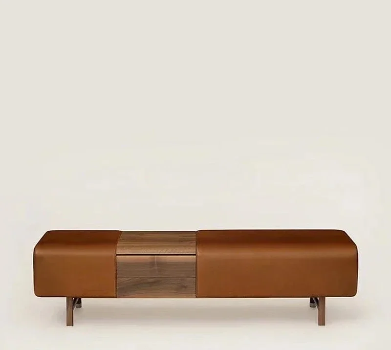 Italian light luxury haute couture modern simple walnut leather fabric bedside stool