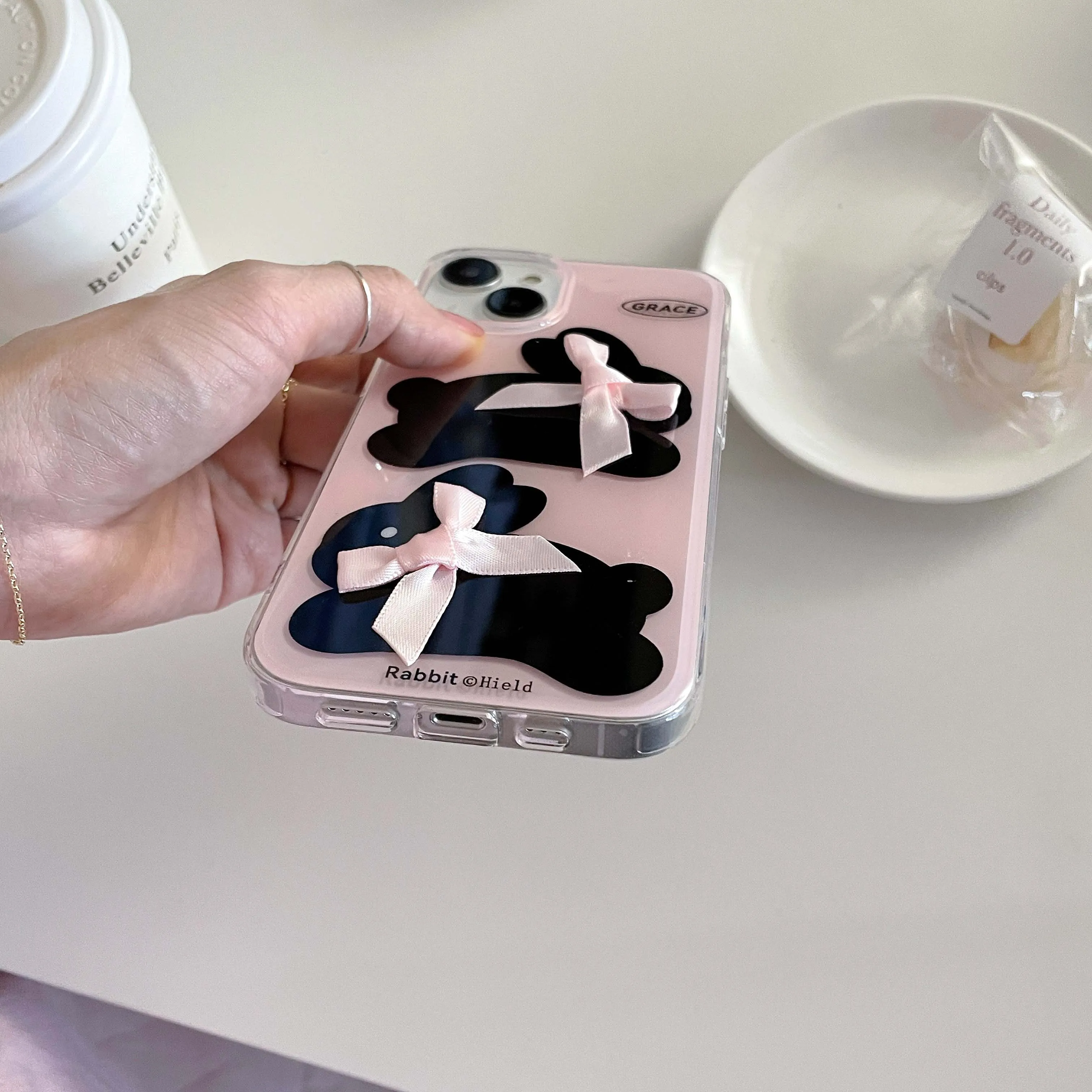 Ins pink imd rabbit black bunny phone case for iphone 13 promax 11 12 14 15 pro max shockproof protector shell back cover