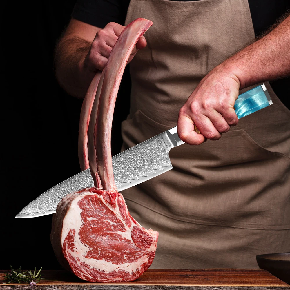 Couteau de chef en acier Damas 8 ", ustensile de cuisine japonais en acier inoxydable à haute teneur en carbone, Couteau de cuisine ultra tranchant, Couteau de cuisine opaque