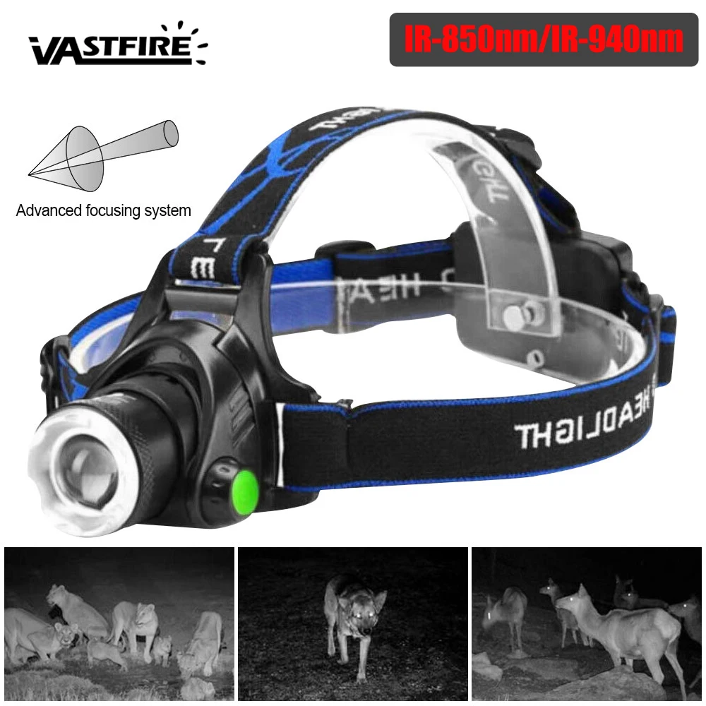 IR 850nm Infrared Headlight IR 940nm Head Torch Tactical Zoomable Infrared Headlamp Outdoor Night Vision Hunting Flashlight