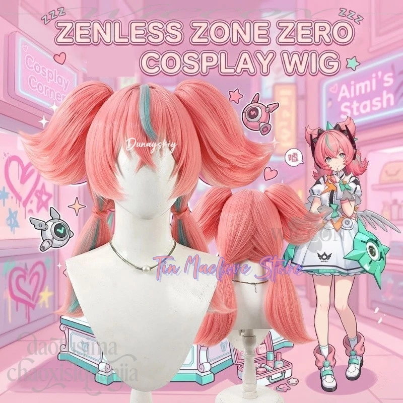 Game Zenless Zone Zero Cosplay Idol Groups Aria Jirai Kei Girls Pink Four Ponytails Kawaii Wigs Fashion Y2K Synthetic Hair Cos