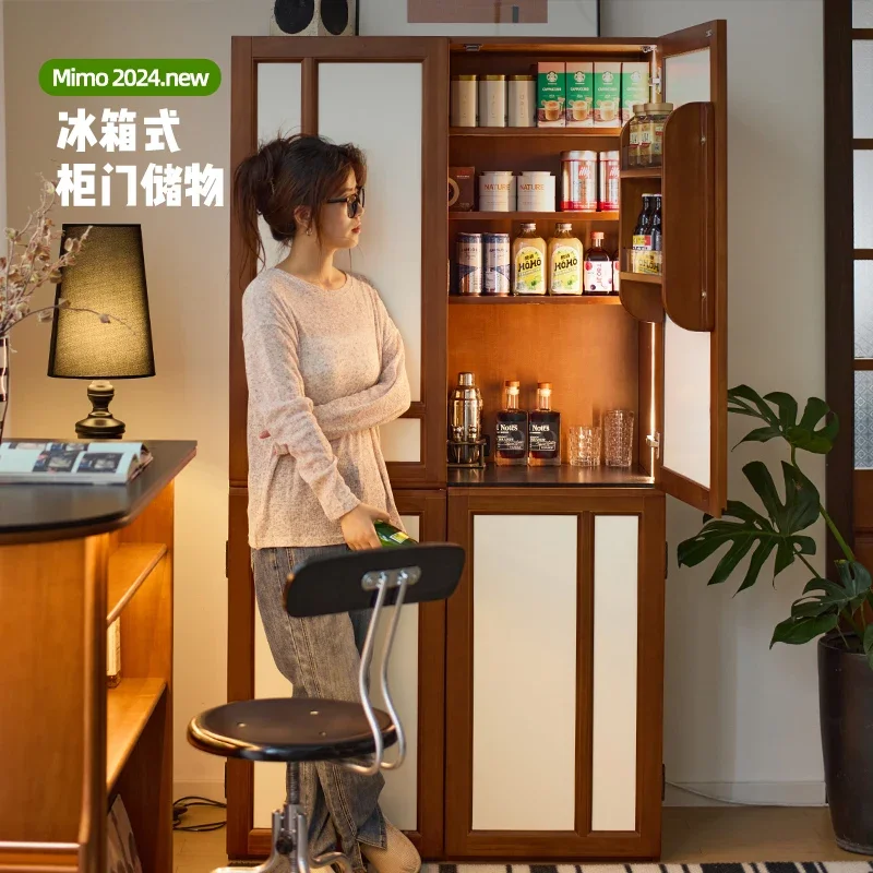 refrigerator cabinet integrated, medieval locker against the wall, small apartment snack cabinet, solid wood high cabinet