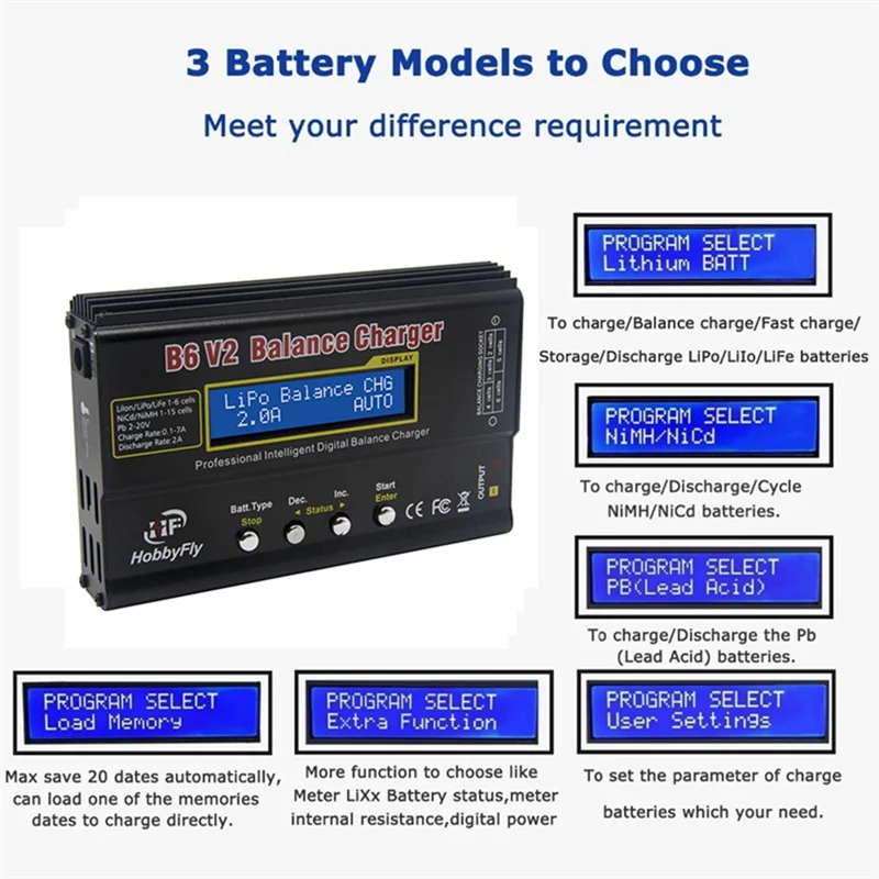 Imagem -06 - Hobbyfly-carregador Inteligente Equilíbrio para Imax b6 v2 B6ac Carregador Modelo Aeronave Carregador de Bateria de Lítio Ni-mh eu Plug 80w
