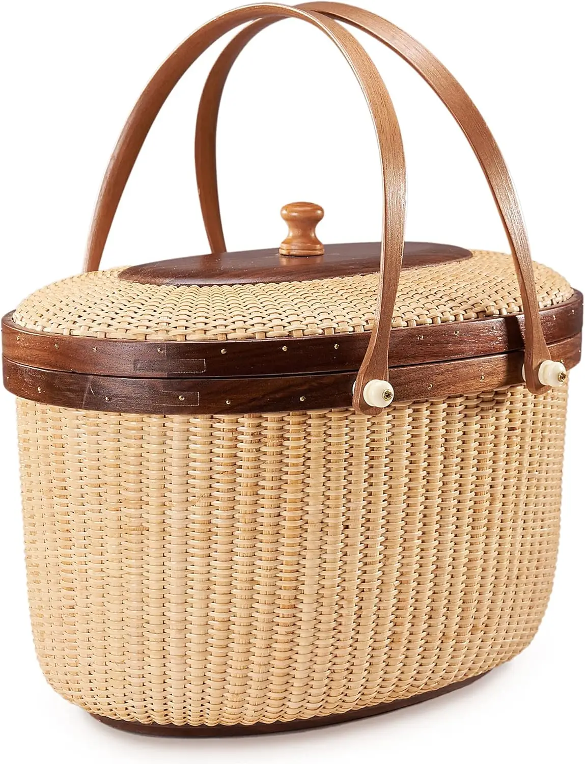 Picnic Basket Rattan Handmade Products Woven Sewing Storage Basket Two Swing Handles Tote Bag for Women