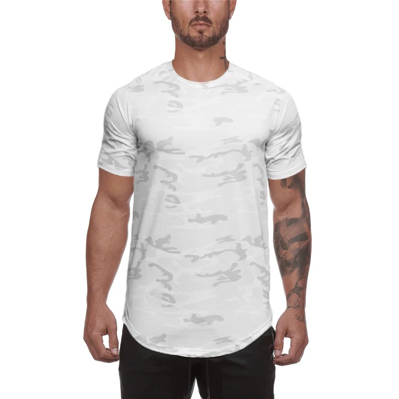 Camouflage Summer Mesh Quick-dry Shirts Mens Bodybuilding Casual Short Sleeve T-Shirts Gym Fitness Training Slim Fit Clothing