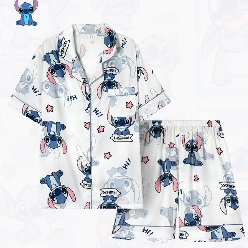 

New Stitch Sleepwear Women'S Summer Set Thin And Cute Short Sleeved Home Two-Piece Set Can Be Worn Outside Lovers Home Suit Set