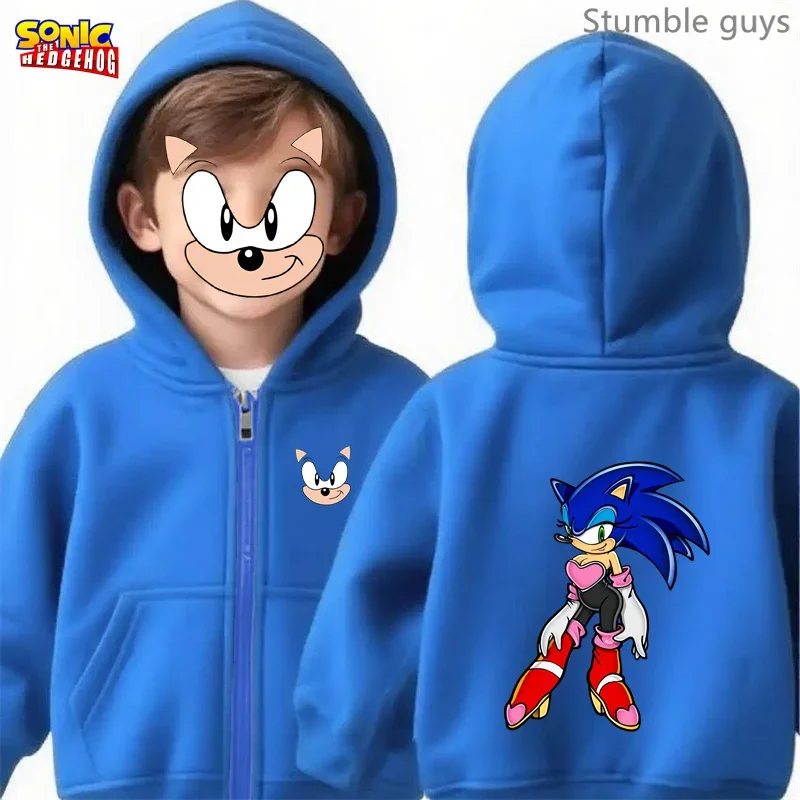 Sonic enfants Anime sweat à capuche zippé printemps automne respectueux de la peau garçons vêtements filles vêtements de sport maison décontracté