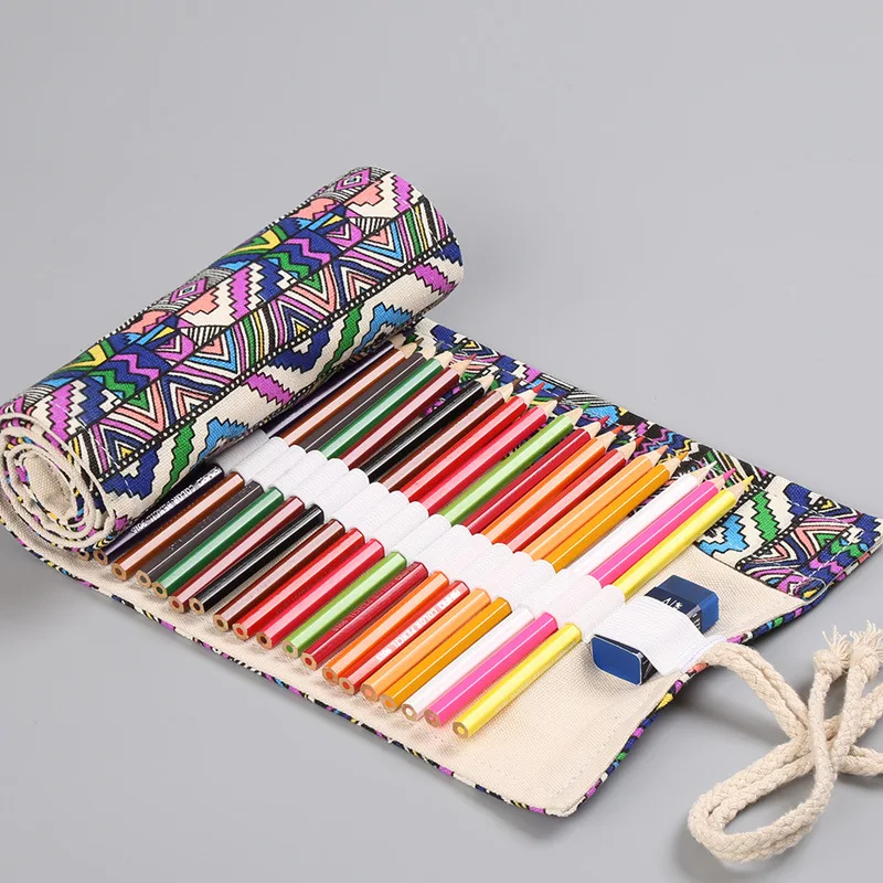 Trousse à crayons enroulable en toile, sac à stylos pinceaux pour étudiants, étuis à crayons mignons, croquis, rideau de crayons de couleur, 12 trous, 24 trous, 36 trous, 48/72 trous