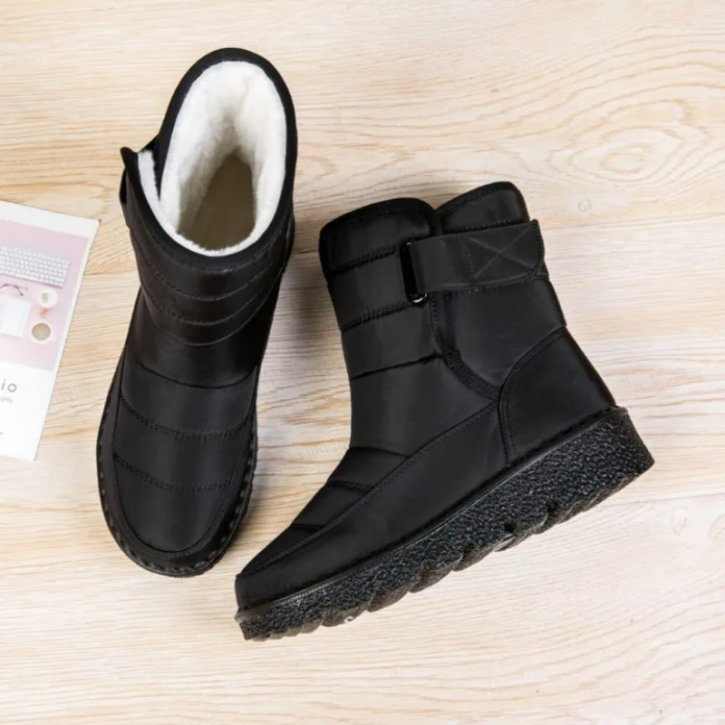 Women's Warm Fleece Ankle Boots Water Resistant Non Slip Rubber Sole Velcro Strap Comfortable Durable Lightweight Winter Shoes