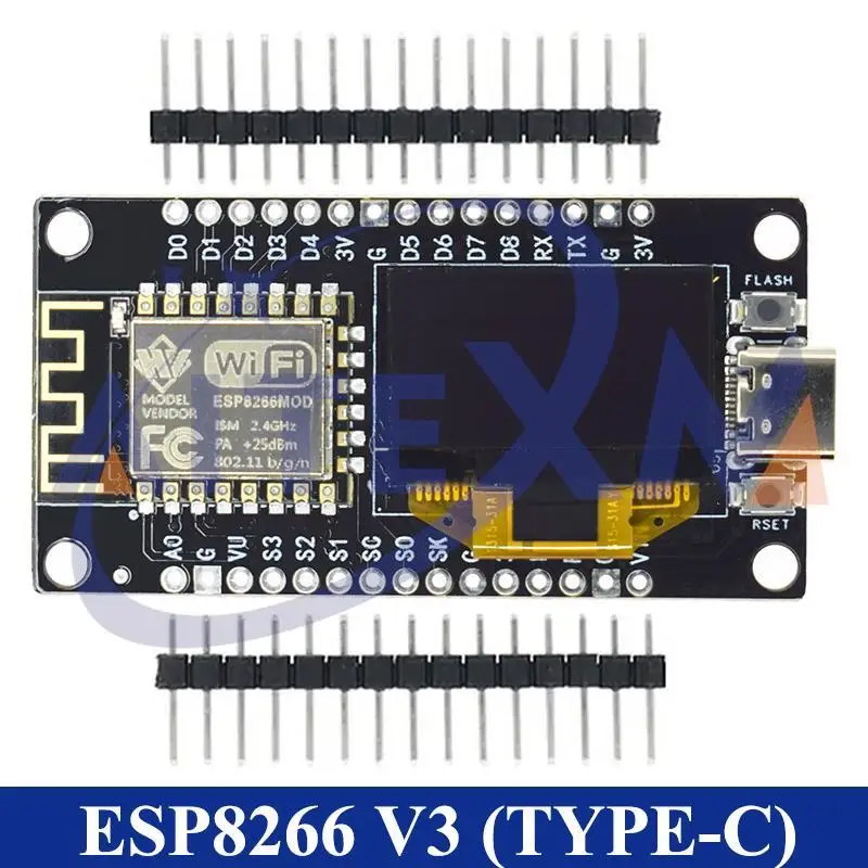 NodeMCU ESP8266 V3 Development Board With 0.96 Inch OLED Display CH340 ESP-12F WiFi Module TYPE-C USB For Arduino/Micropython