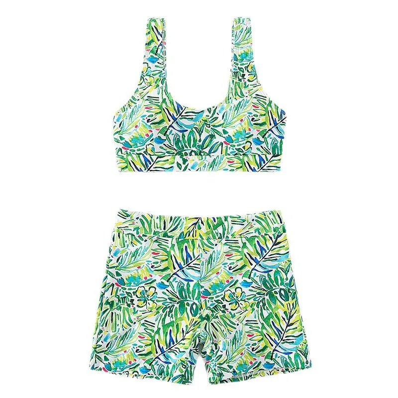 2025 Summer Women's Floral Bikini Set Sexy Push-Up Square Cut Shorts Pure Desire Aesthetic Swimwear Holiday Crop Tops Beachwear