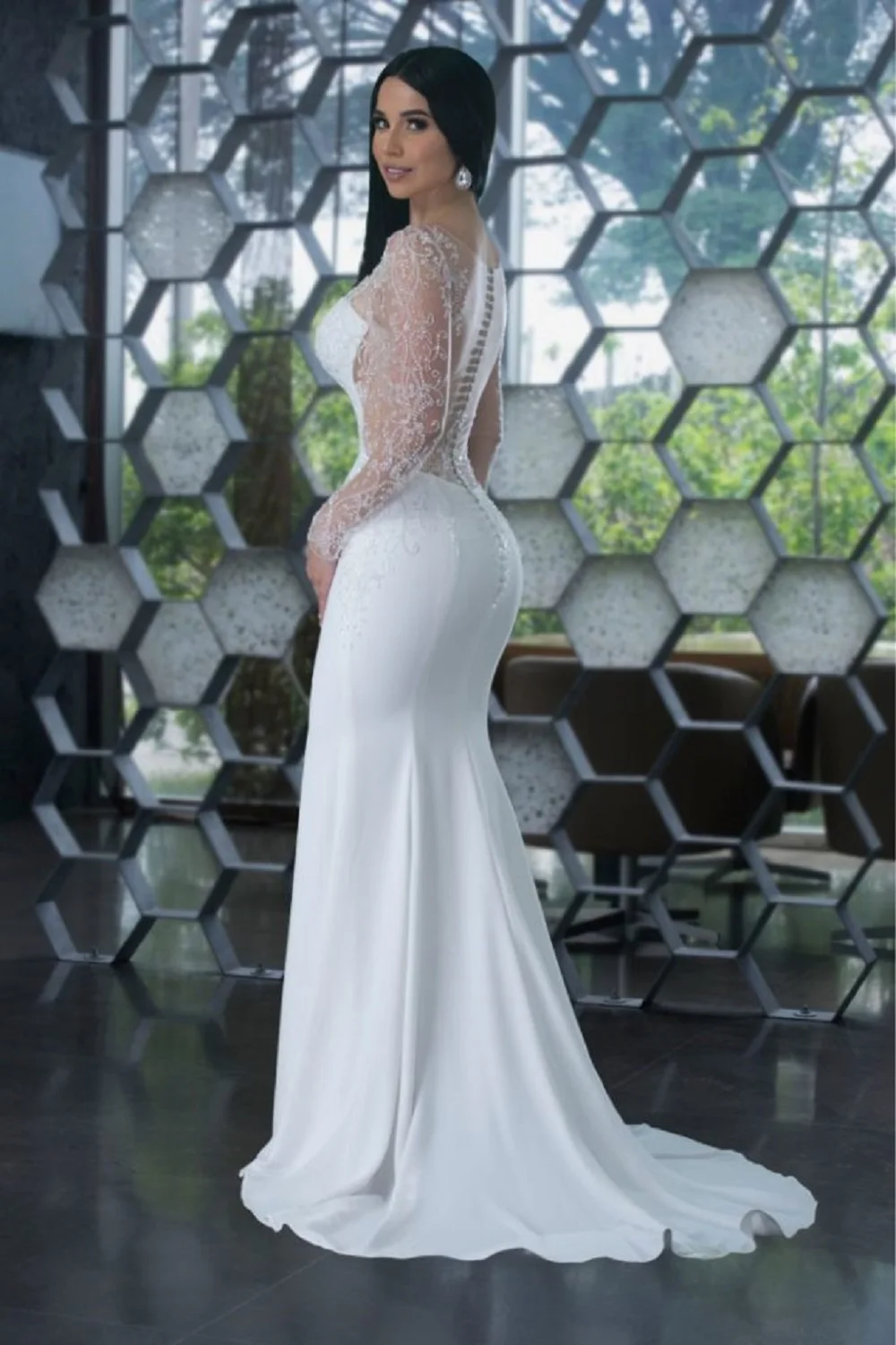 Vestido De Novia De satén De manga larga con cuentas De sirena, elegante vestido De Novia De talla personalizada, 2022