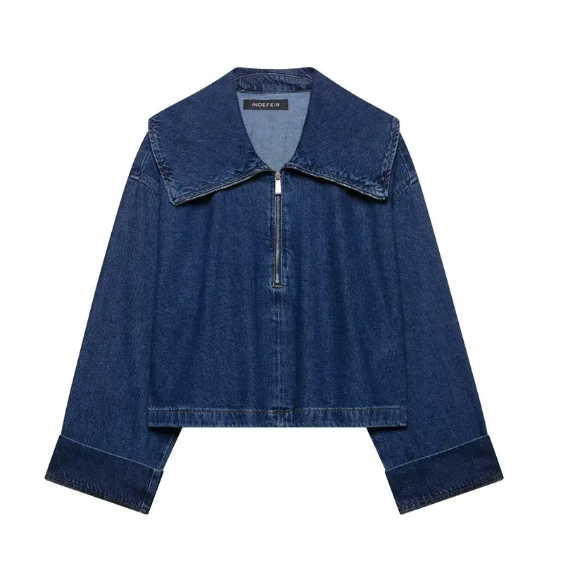 

Весна 2024, женская джинсовая одежда на молнии или джинсовая верхняя одежда, длинные брюки со средней талией, комплект Faion, Новое поступление 647064