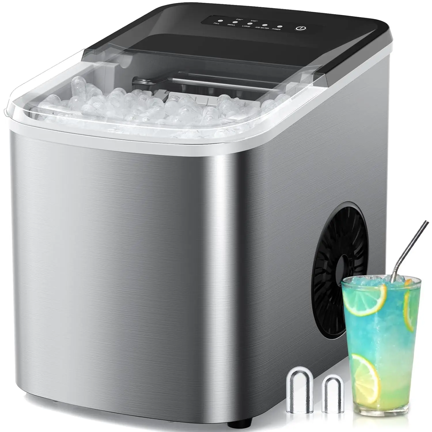 

Portable Ice Maker Machine: 38lbs Daily, 9 Cubes in 3.5 Mins, Self-Cleaning for Kitchen and Outdoor Use