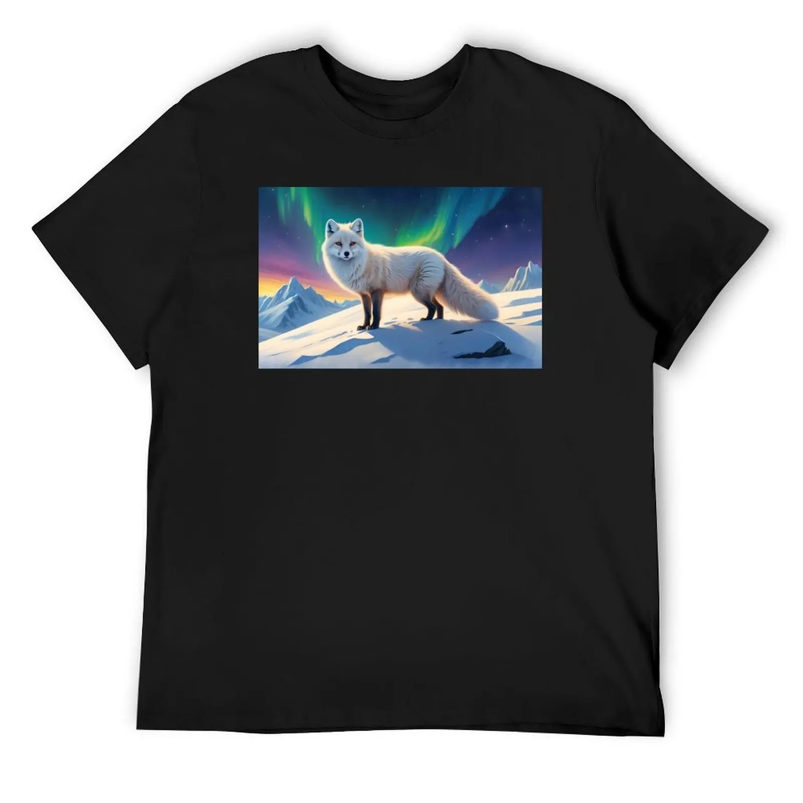 

Golden arctic fox and Northern Lights ( Aurora borealis ) sunset T-Shirt oversizeds customizeds t shirts for men graphic