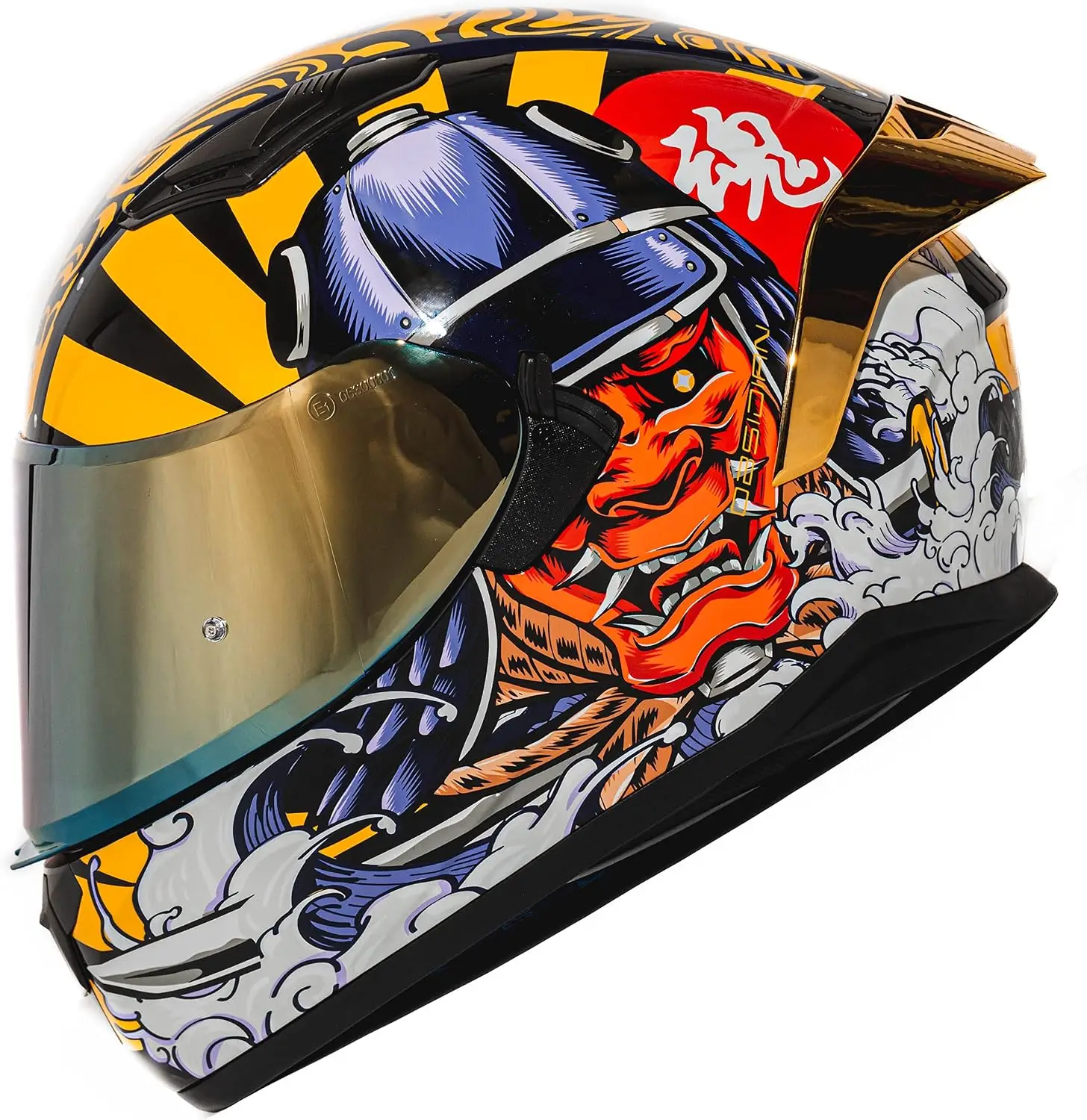 Obsidian Full Face Dual Visor Adult Motorcycle Helmet for Motorbike Street Bike with Pinlock Ready DOT Approved Samurai Gold L